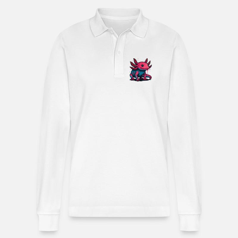 Neon Axolotl Spritzer - Stanley/Stella Unisex Bio-Langarm-Poloshirt Prepster - Weiß