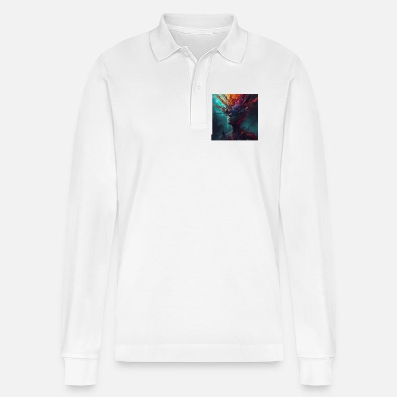 Kosmische Kopfreise Farbströme - Stanley/Stella Unisex Bio-Langarm-Poloshirt Prepster - Weiß