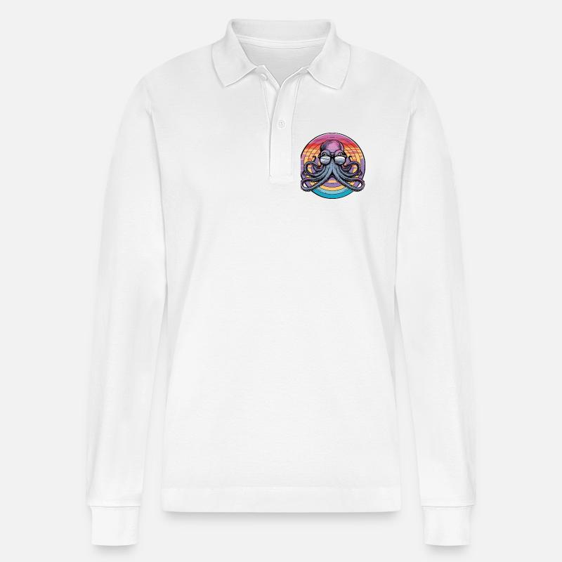 Octopus Retro Surf - Stanley/Stella Unisex Bio-Langarm-Poloshirt Prepster - Weiß