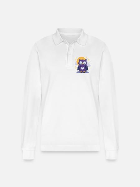 Moonlit Night Owl - Stanley/Stella Organic Unisex Long-Sleeved Polo Shirt Prepster - white