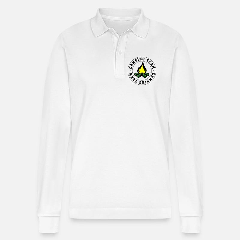 Camping Team Lagerfeuer - Stanley/Stella Unisex Bio-Langarm-Poloshirt Prepster - Weiß