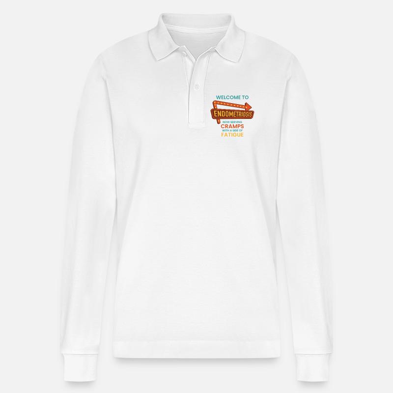 Endometriose-Bewusstsein – Retro-Diner-Schild - Stanley/Stella Unisex Bio-Langarm-Poloshirt Prepster - Weiß
