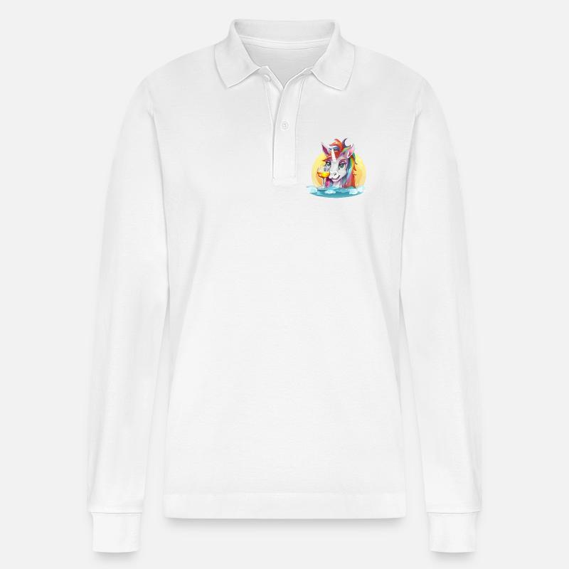Buntes Einhorn mit Wein - Stanley/Stella Unisex Bio-Langarm-Poloshirt Prepster - Weiß