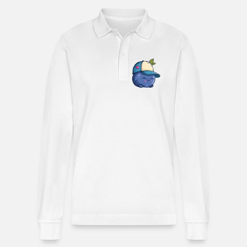 Kawaii Blaubeere mit Cap - Stanley/Stella Unisex Bio-Langarm-Poloshirt Prepster - Weiß