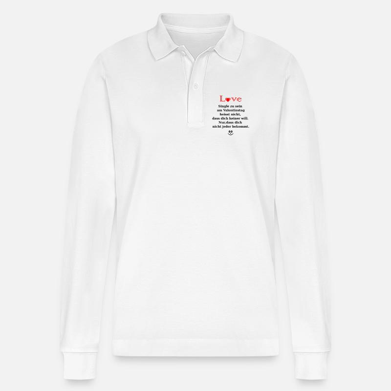 Single zur Valentin mit Herz - Stanley/Stella Unisex Bio-Langarm-Poloshirt Prepster - Weiß