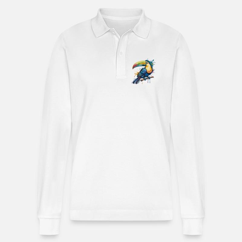 Bunter Tukan Farbexplosion - Stanley/Stella Unisex Bio-Langarm-Poloshirt Prepster - Weiß
