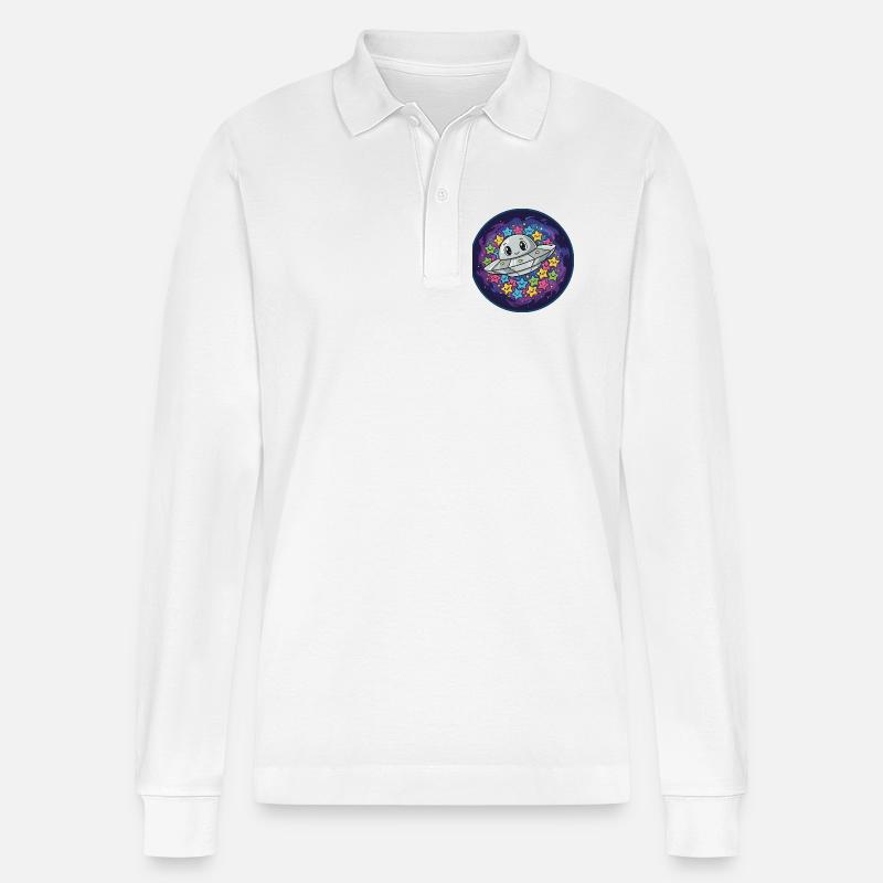 Kuscheliges UFO mit Sternenzauber - Stanley/Stella Unisex Bio-Langarm-Poloshirt Prepster - Weiß
