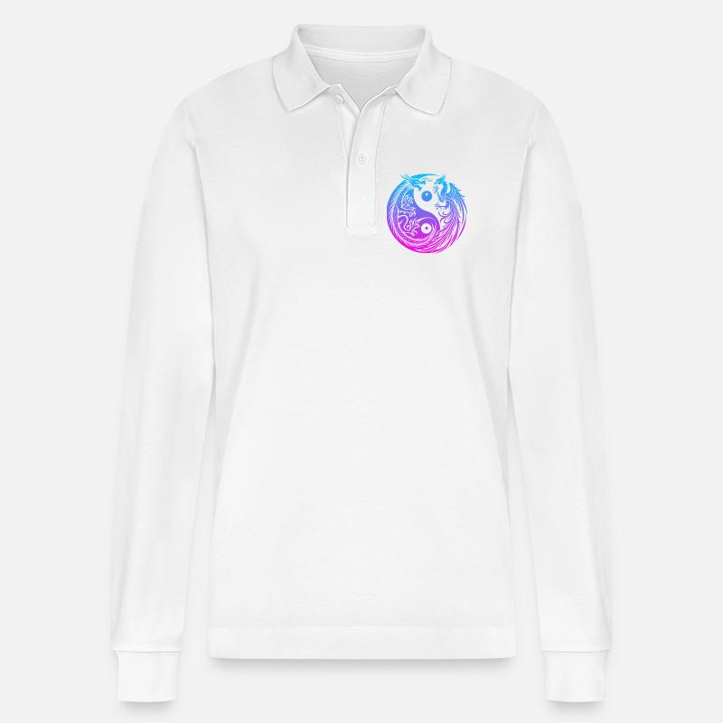 Yin Yang Drache und Phönix Neon - Stanley/Stella Unisex Bio-Langarm-Poloshirt Prepster - Weiß