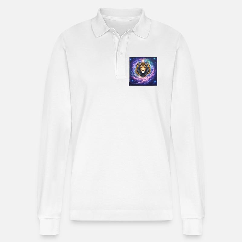 Himmlischer Löwe mit goldener Krone - Stanley/Stella Unisex Bio-Langarm-Poloshirt Prepster - Weiß