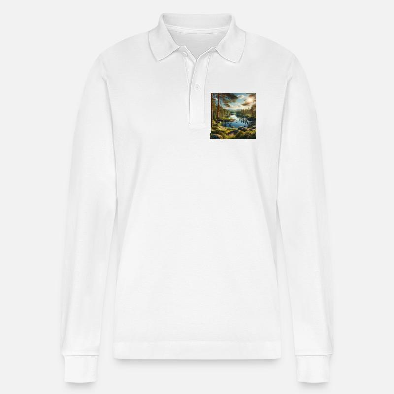 Waldsee in der Abendsonne - Stanley/Stella Unisex Bio-Langarm-Poloshirt Prepster - Weiß