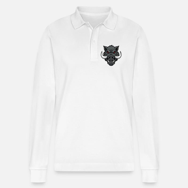 Alpha Boar Wrath Maskottchen-Maskottchenkopf - Stanley/Stella Unisex Bio-Langarm-Poloshirt Prepster - Weiß
