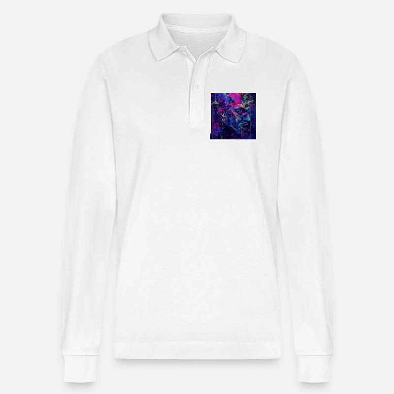 Neon-Graffiti-Porträtspritzer - Stanley/Stella Unisex Bio-Langarm-Poloshirt Prepster - Weiß
