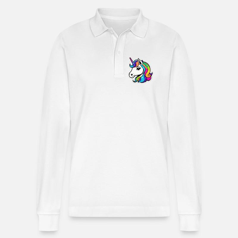 Helles Regenbogen-Einhorn - Stanley/Stella Unisex Bio-Langarm-Poloshirt Prepster - Weiß