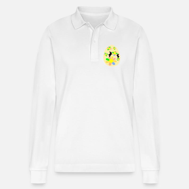 Easter Eggs Easter Bunny - Stanley/Stella Organic Unisex Long-Sleeved Polo Shirt Prepster - white