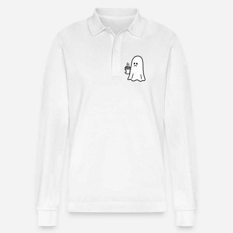Geist Kaffee Halloween Süßes oder Saures - Stanley/Stella Unisex Bio-Langarm-Poloshirt Prepster - Weiß
