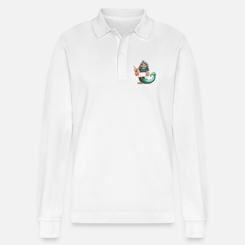 Meerheld mit Bart und Flosse - Stanley/Stella Unisex Bio-Langarm-Poloshirt Prepster - Weiß