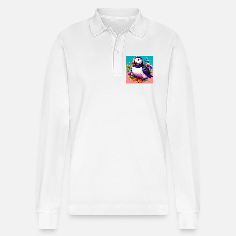 Papageitaucher - Stanley/Stella Unisex Bio-Langarm-Poloshirt Prepster - Weiß