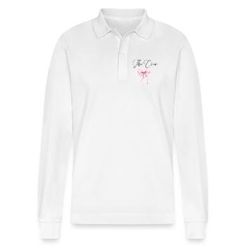 The Crews! Pink ribbon - Stanley/Stella Organic Unisex Long-Sleeved Polo Shirt Prepster - white - Front - Anna (173cm) & Nico (186cm)
