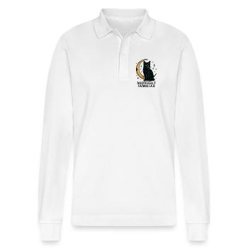 Mondnacht: Midnight Familiar Katze - Stanley/Stella Unisex Bio-Langarm-Poloshirt Prepster - Weiß - Vorne - Anna (173cm) & Nico (186cm)