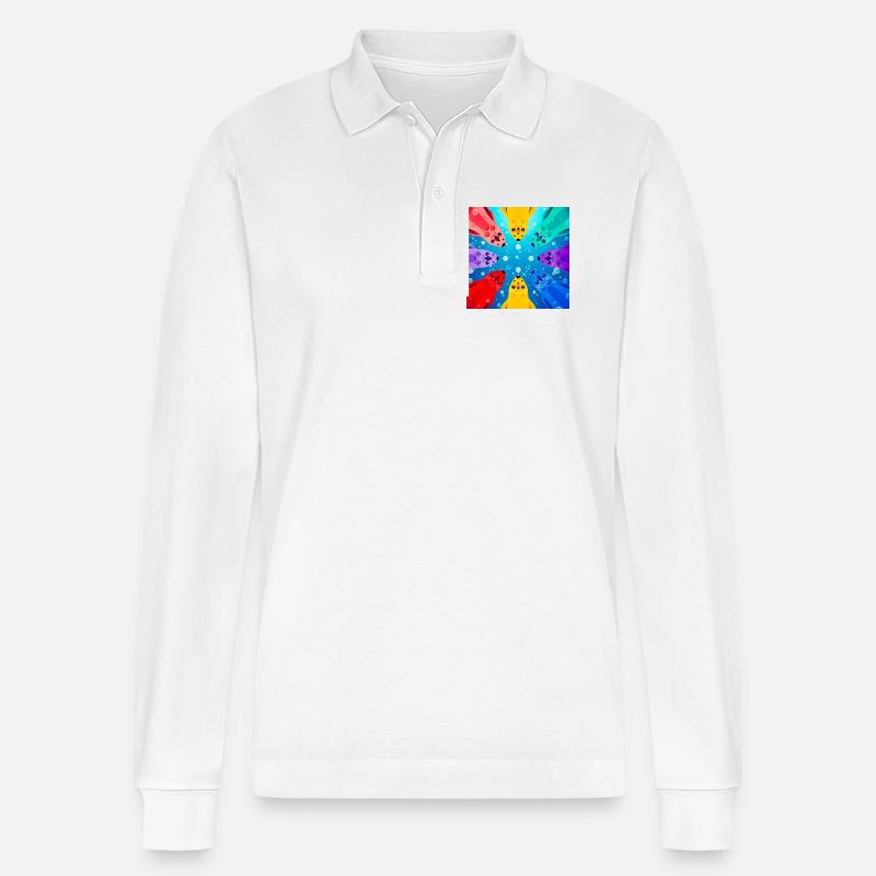 Bunte Kreis-Koi - Stanley/Stella Unisex Bio-Langarm-Poloshirt Prepster - Weiß