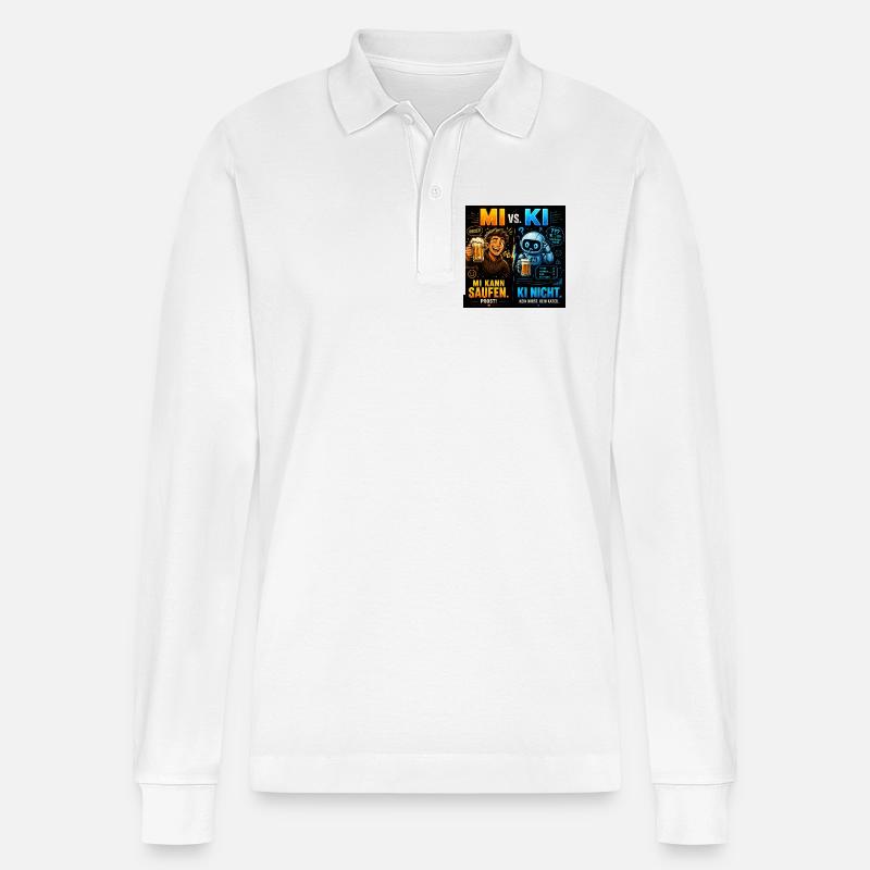MI vs KI – Prost statt Prompt - Stanley/Stella Unisex Bio-Langarm-Poloshirt Prepster - Weiß