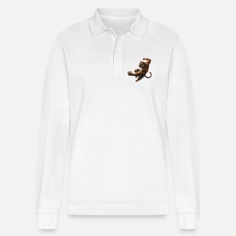 Springender Tiger  - Stanley/Stella Unisex Bio-Langarm-Poloshirt Prepster - Weiß