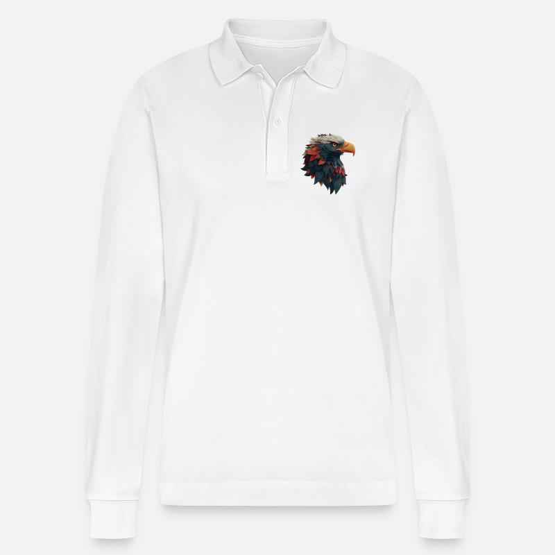 Powerful Eagle Head, Strong, Determined Gift - Stanley/Stella Organic Unisex Long-Sleeved Polo Shirt Prepster - white