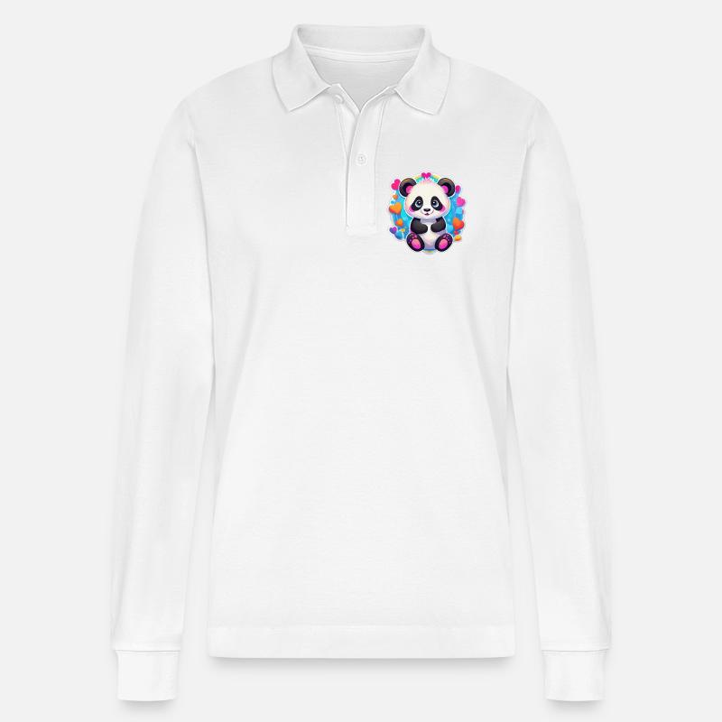 Regenbogenherz-Panda - Stanley/Stella Unisex Bio-Langarm-Poloshirt Prepster - Weiß