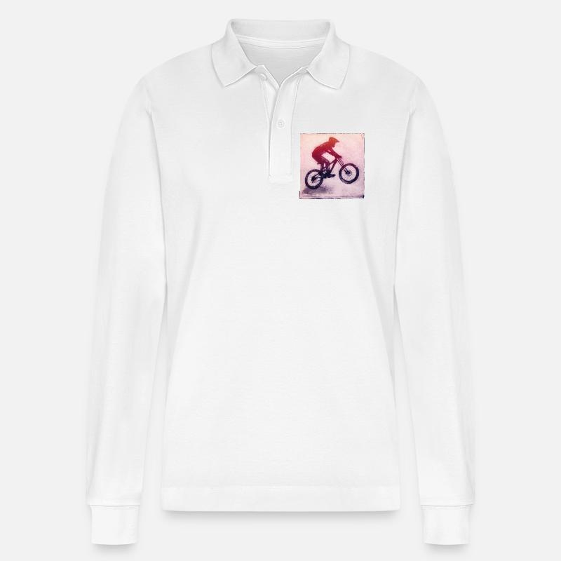 Mountainbiker - handgeschnitzte Druckvorlage - Stanley/Stella Unisex Bio-Langarm-Poloshirt Prepster - Weiß