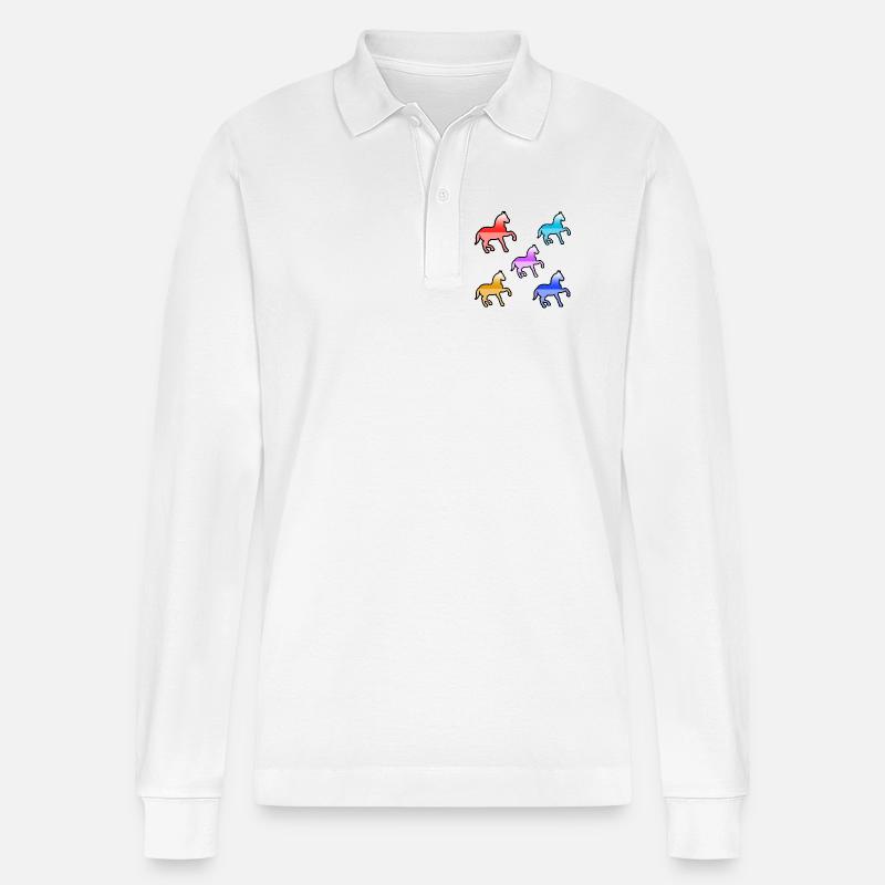 Pferde - Stanley/Stella Unisex Bio-Langarm-Poloshirt Prepster - Weiß