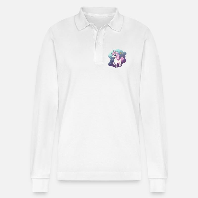Licorne pastel - Polo à manches longues bio PREPSTER Stanley/Stella Unisexe - blanc