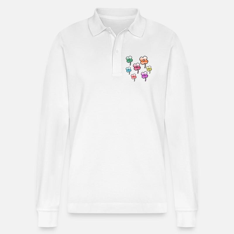 Blumen - Stanley/Stella Unisex Bio-Langarm-Poloshirt Prepster - Weiß