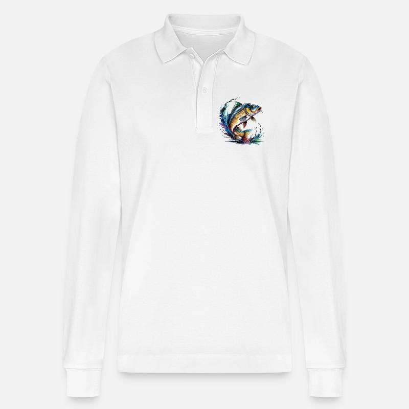 Bunter Karpfen - Stanley/Stella Unisex Bio-Langarm-Poloshirt Prepster - Weiß