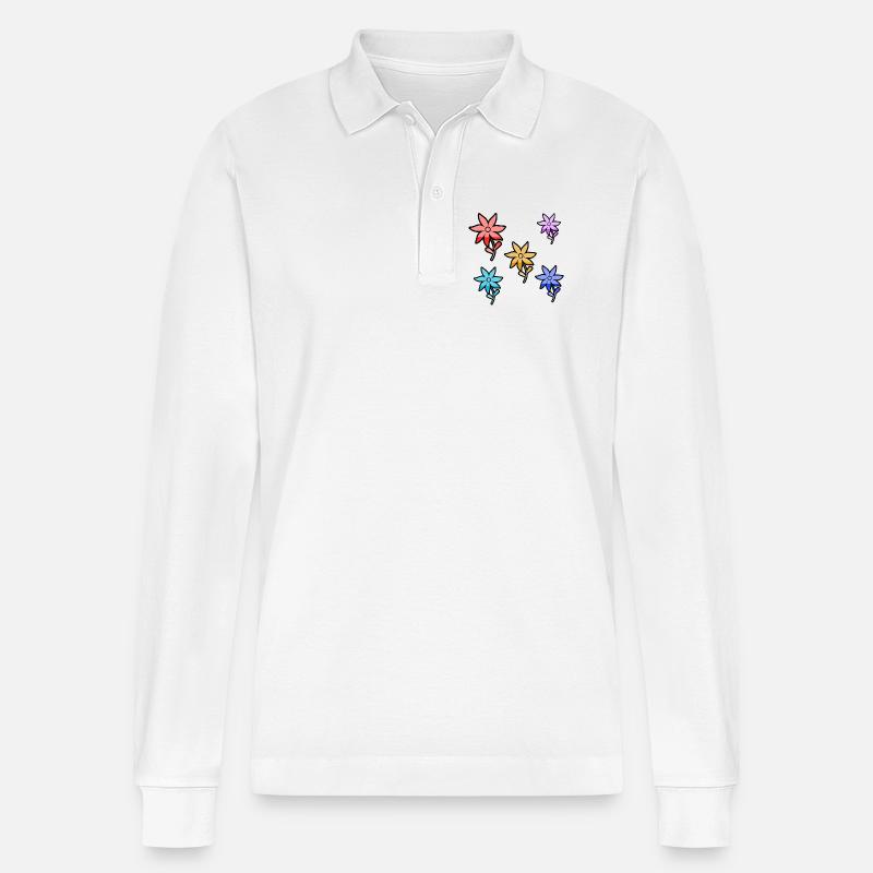 Blumen - Stanley/Stella Unisex Bio-Langarm-Poloshirt Prepster - Weiß