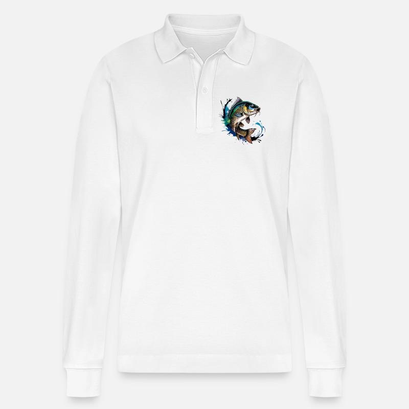 Springender Karpf - Stanley/Stella Unisex Bio-Langarm-Poloshirt Prepster - Weiß