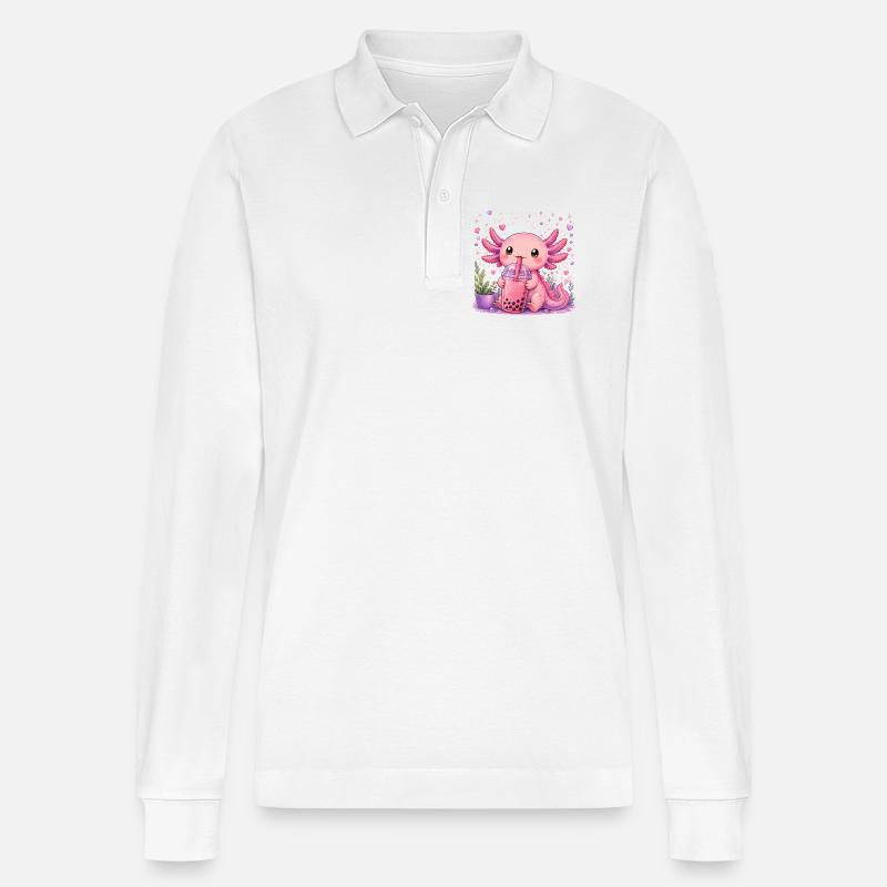 Axolot rose avec bubble tea - Polo à manches longues bio PREPSTER Stanley/Stella Unisexe - blanc