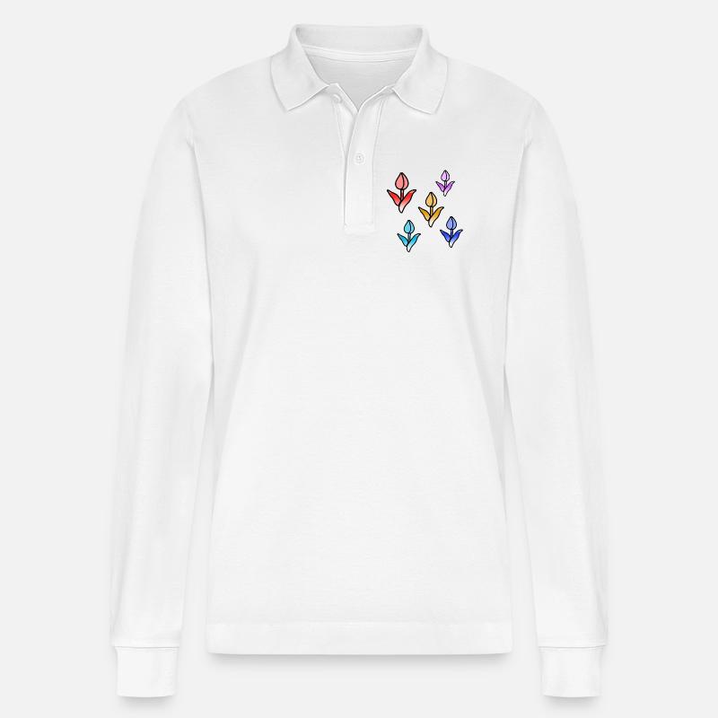 Blumen - Stanley/Stella Unisex Bio-Langarm-Poloshirt Prepster - Weiß