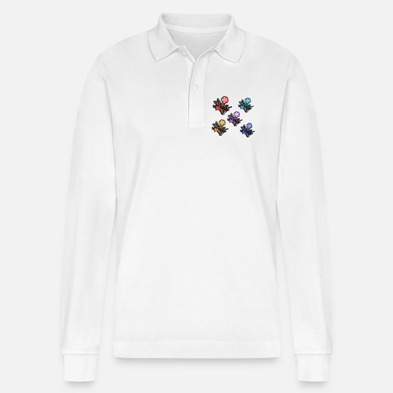 Blumen - Stanley/Stella Unisex Bio-Langarm-Poloshirt Prepster - Weiß