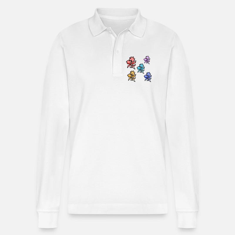 Blumen - Stanley/Stella Unisex Bio-Langarm-Poloshirt Prepster - Weiß