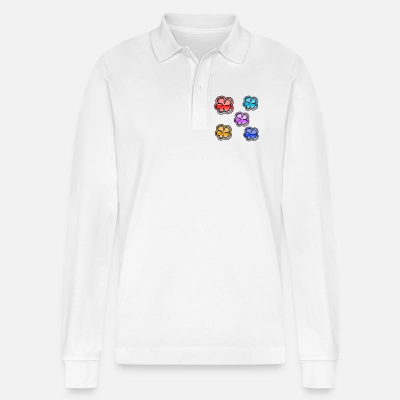 Blumen - Stanley/Stella Unisex Bio-Langarm-Poloshirt Prepster - Weiß