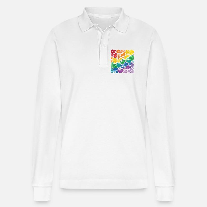 LGBT-Pride-Monat – Regenbogenkatzen und Blumen - Stanley/Stella Unisex Bio-Langarm-Poloshirt Prepster - Weiß