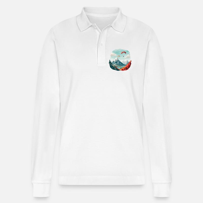 Paragliding Berglandschaft Polygonkunst - Stanley/Stella Unisex Bio-Langarm-Poloshirt Prepster - Weiß
