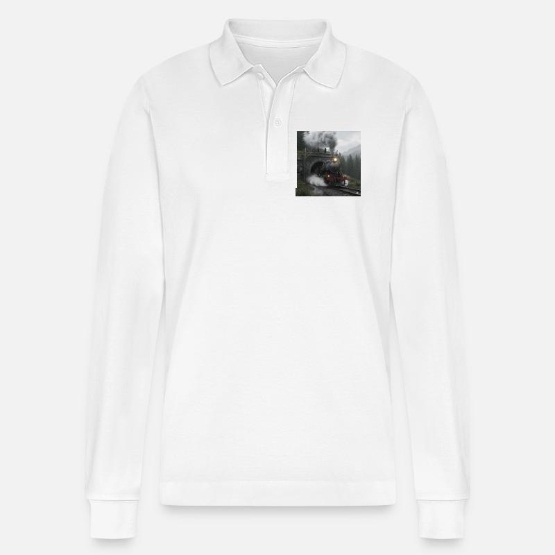 Dampfzug durch den Wald am Tunnel - Stanley/Stella Unisex Bio-Langarm-Poloshirt Prepster - Weiß