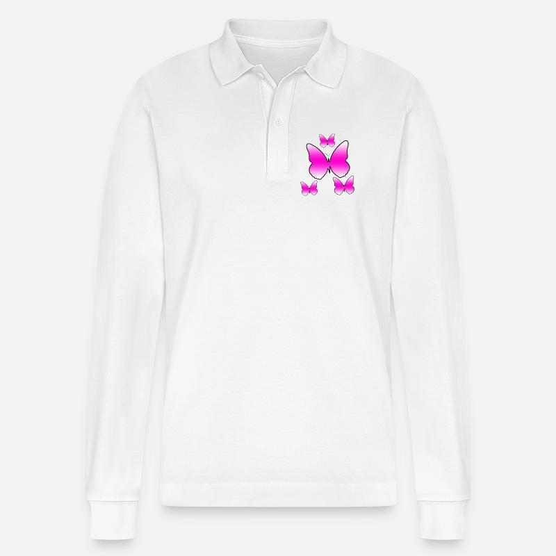 Schmetterlinge - Stanley/Stella Unisex Bio-Langarm-Poloshirt Prepster - Weiß