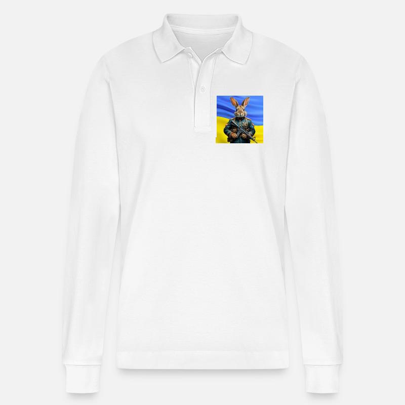 Guardian Rabbit: Held der Ukraine - Stanley/Stella Unisex Bio-Langarm-Poloshirt Prepster - Weiß
