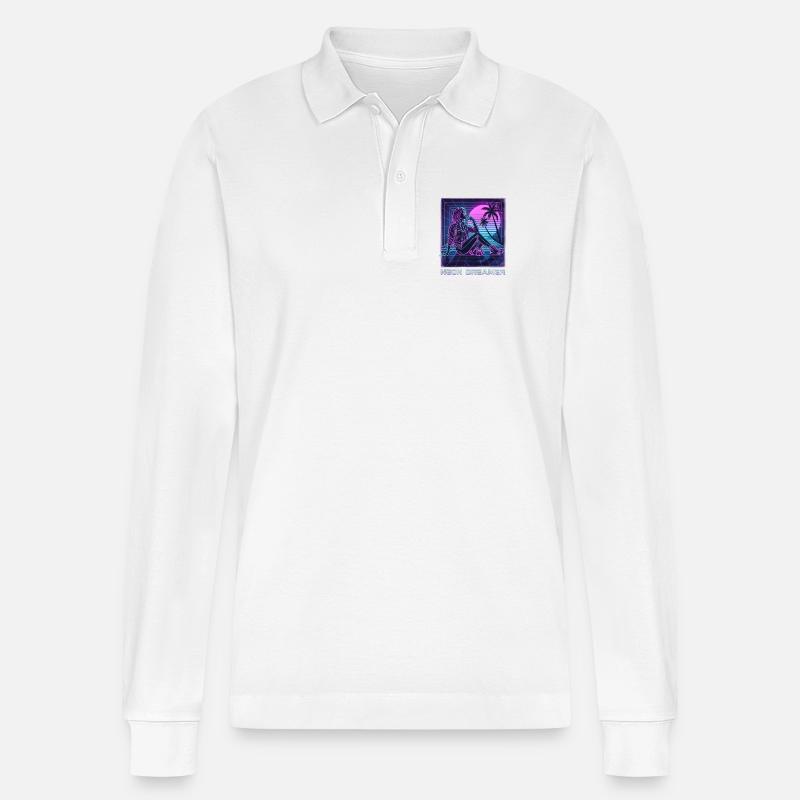 Neon-Träumer auf dem Raster - Stanley/Stella Unisex Bio-Langarm-Poloshirt Prepster - Weiß