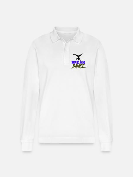 Breakdance Schriftzug Kontrast - Stanley/Stella Unisex Bio-Langarm-Poloshirt Prepster - Weiß