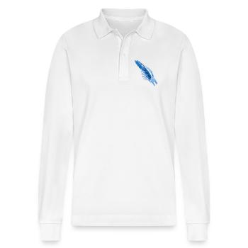 Couteau à rayons X bleu en main - Polo à manches longues bio PREPSTER Stanley/Stella Unisexe - blanc - Devant - Anna (173cm) & Nico (186cm)