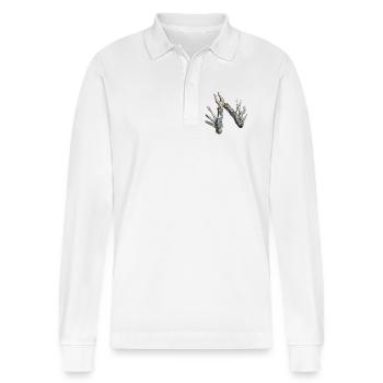 Blue Mech Multitool Pattern - Stanley/Stella Organic Unisex Long-Sleeved Polo Shirt Prepster - white - Front - Anna (173cm) & Nico (186cm)