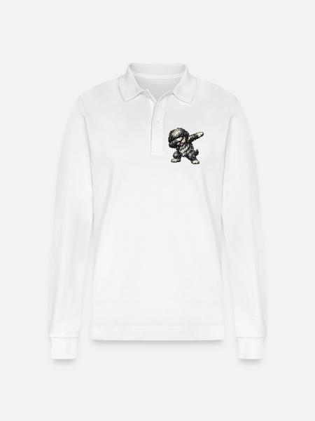 Dabbing Bergamasker Hirtenhund - Stanley/Stella Unisex Bio-Langarm-Poloshirt Prepster - Weiß